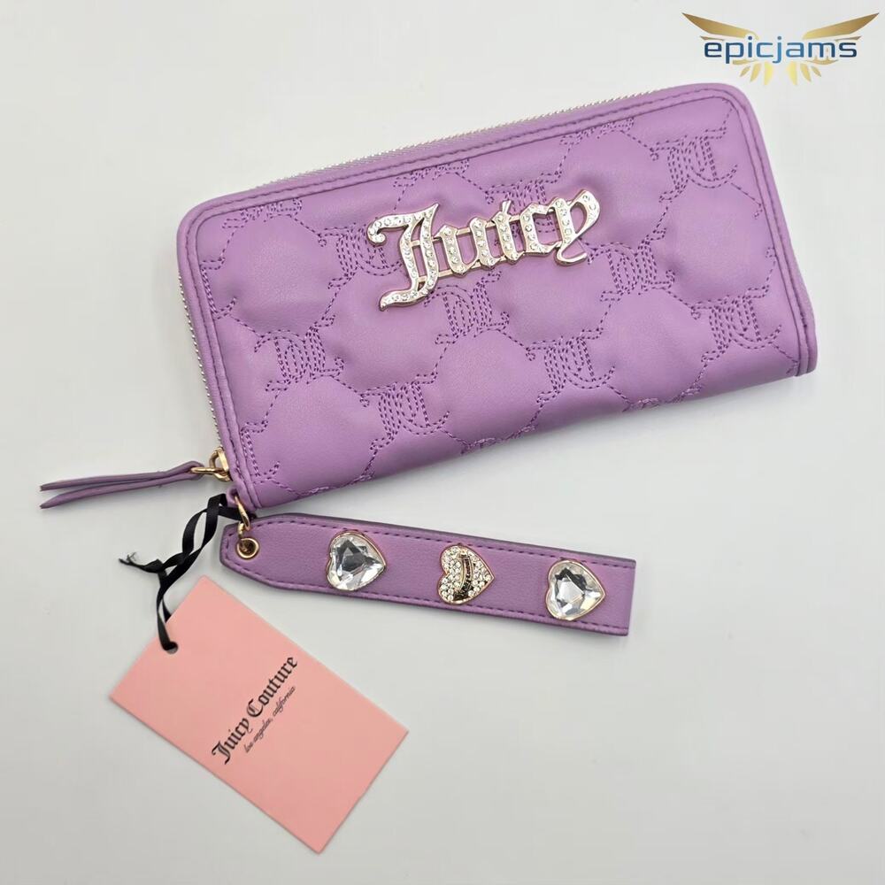 Juicy Couture Starstruck Lavender Gothic Quilted Zip Wristlet Wallet New
